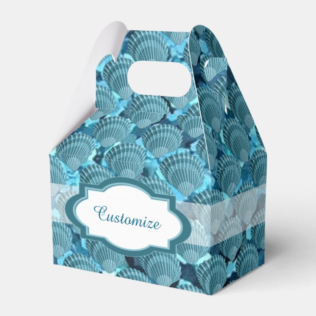 Aquamarin Sparkle Seashell Gable Favor Box Geschenkschachtel (Vorderseite)