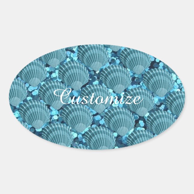Aquamarin Sparkle Seashell Stickers (Vorderseite)