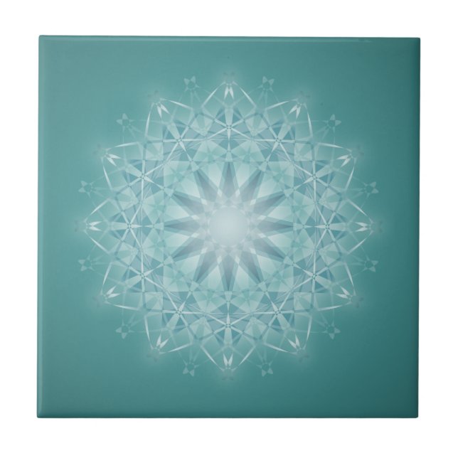 Aquamarin Star Mandala Fliese (Vorderseite)