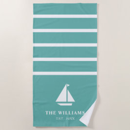 Aquamarin Strickter Name-Text für das Schiff Strandtuch