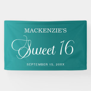 Aquamarin Sweet 16 Birthday Elegante Script Banner