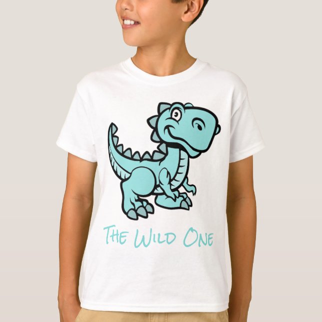 Aquamarin T Rex Dinosaurier Personalisierter Name T-Shirt (Vorderseite)