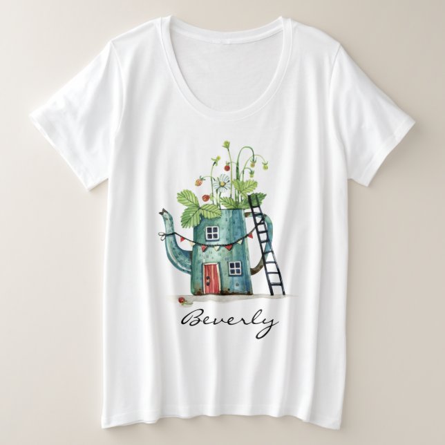 Aquamarin Teapot Fairytale House Große Größe T-Shirt (Design vorne)