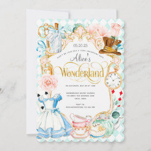 Aquamarin Tee Party Alice im Wunderland Geburtstag Einladung