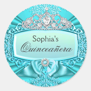Aquamarin Tiara & Damask Quinceanera Sticker