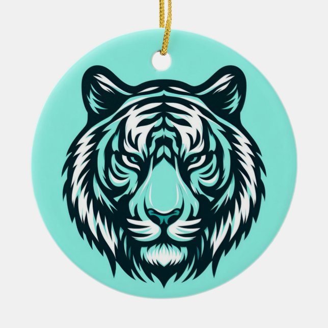 Aquamarin Tiger Keramik Ornament (Vorne)