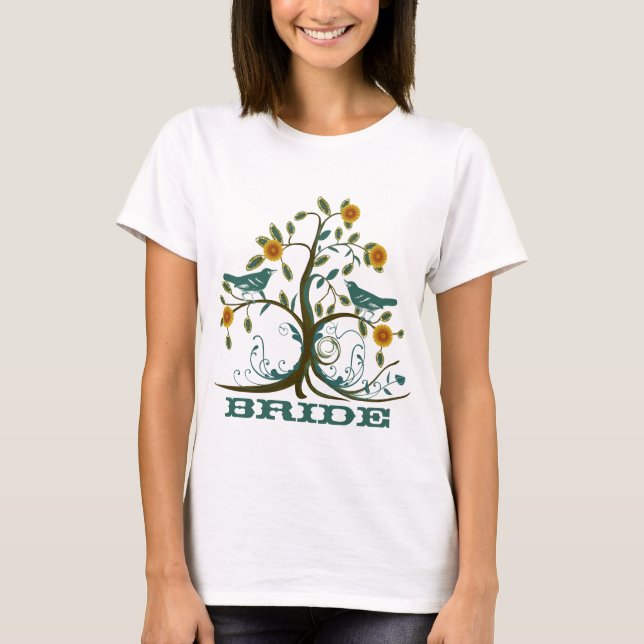 Aquamarin Tree Love Bird Vintage Hochzeiten T-Shirt (Vorderseite)