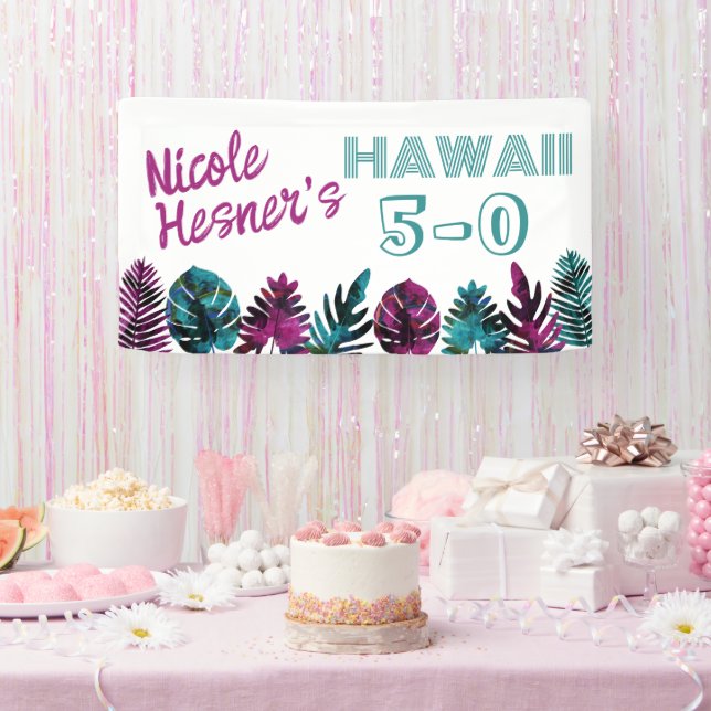 Aquamarin, Tropical Berry Pink Hawaii 5-0 50. Banner (Party)