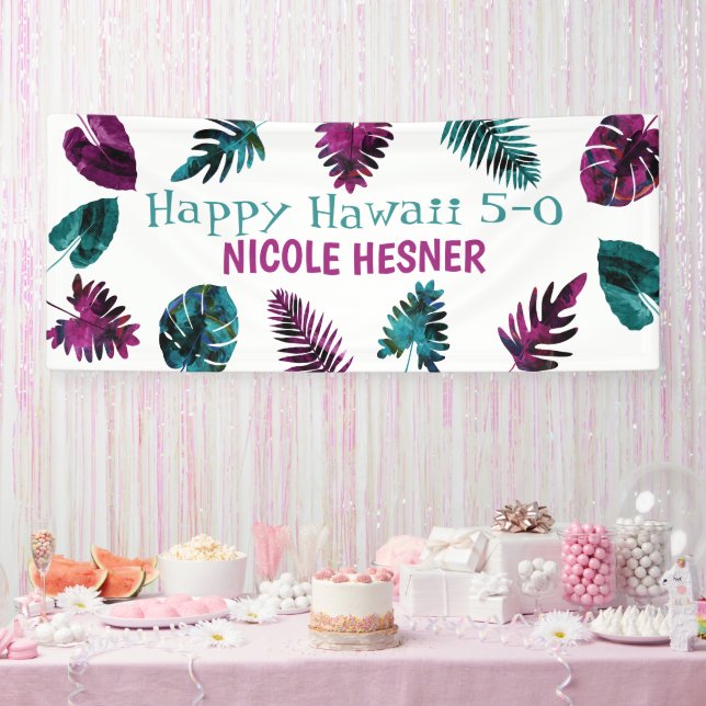 Aquamarin, Tropical Berry Pink Hawaii 5-0 50. Banner (Party)