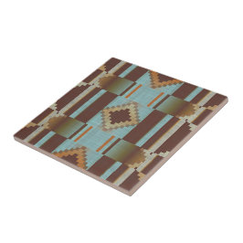 Aquamarin Türkis blau Orange Brown Tribal Art Fliese