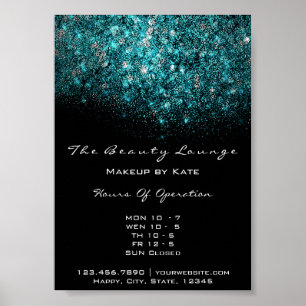 Aquamarin Türkis Blue Schwarz-weiß Confetti Sequin Poster