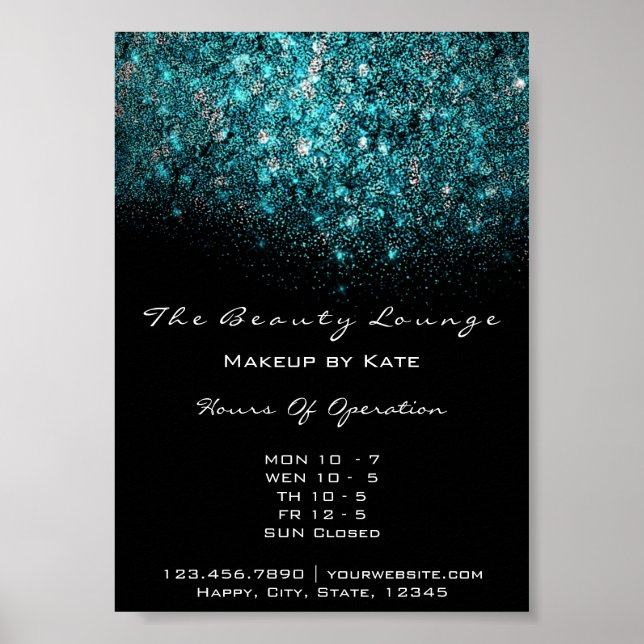 Aquamarin Türkis Blue Schwarz-weiß Confetti Sequin Poster (Vorne)