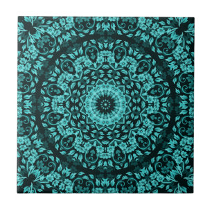 Aquamarin Türkis Floral Mandala Fliese