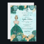 Aquamarin Türkis Gold BlumenPrinzessin Sweet 16 Einladung<br><div class="desc">Elegant Aquamarin Türkis Gold Floral Prinzessin Sweet 16 Einladung</div>