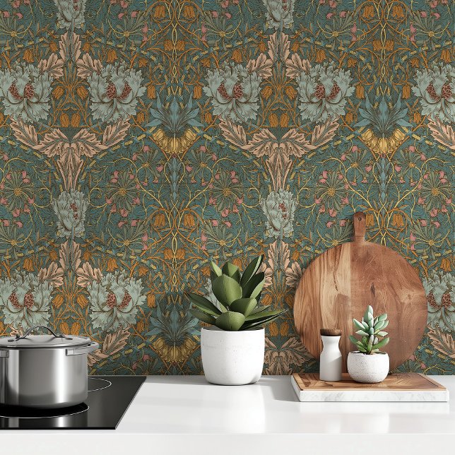 Aquamarin Türkis Gold William Morris Tapete (Von Creator hochgeladen)