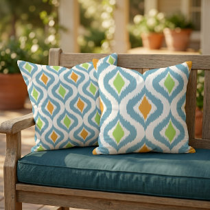 Aquamarin Türkis Orange Lime Green Ikat Drops Art Kissen