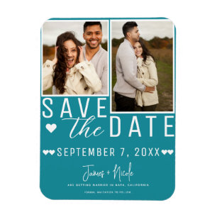 Aquamarin Türkis Save the Date 2 Foto Hochzeit Magnet