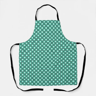 Aquamarin Türkis Schwarzes Schachbrett Gingham-Mus Schürze