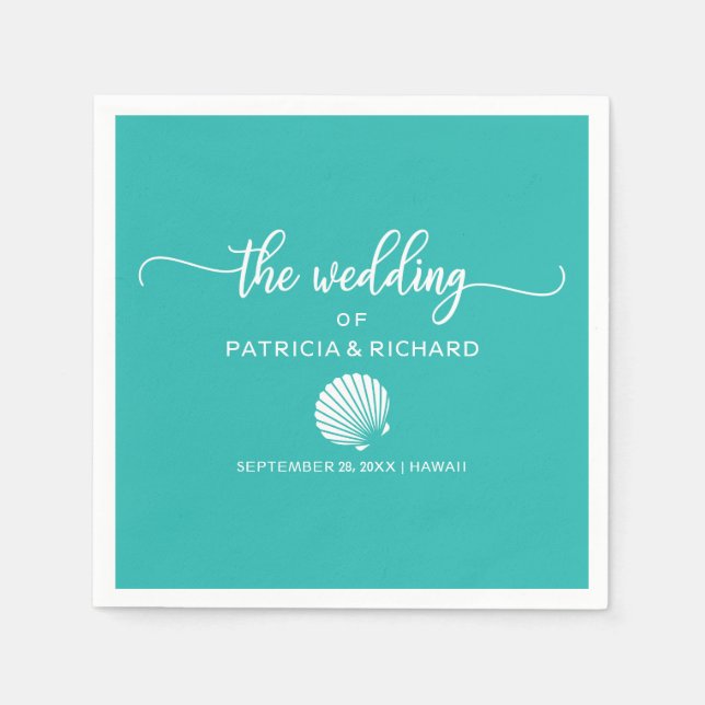 Aquamarin Türkis Seashell Beach Hochzeit in Urlaub Serviette (Vorderseite)