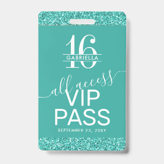 Aquamarin Türkis Sweet 16 Einladung VIP Pass Abzei Ausweis