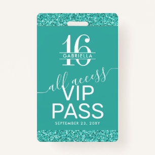 Aquamarin Türkis Sweet 16 Einladung VIP Pass Abzei Ausweis
