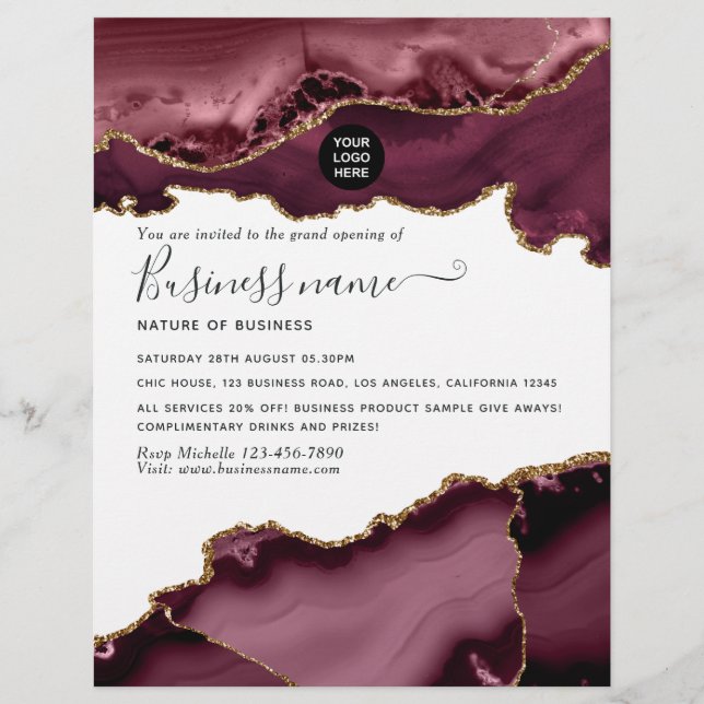 Aquamarin - Türkis und Gold Agate Grand Opening Fl Flyer (Vorne)