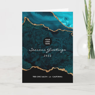 Aquamarin - Türkis und Gold Geode Agate Corporate Feiertagskarte