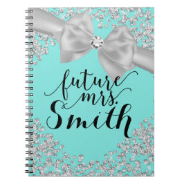 Aquamarin Türkis White Bow Diamond Bling Future Mr Notizblock