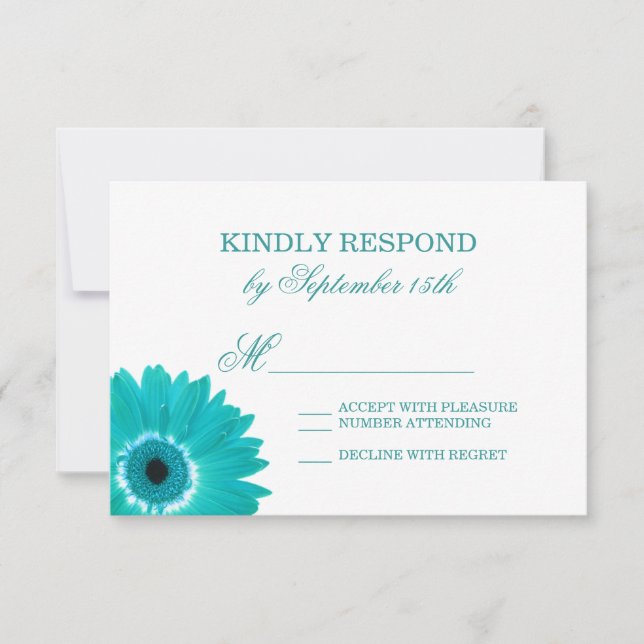 Aquamarin türkise Aqua Daisy Wedding RSVP Cards (Vorderseite)