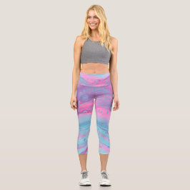 Aquamarin, türkisfarben, rosa, Abstrakte Hochwaikk Capri Leggings