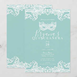 Aquamarin türkisfarbene Spitzen-Masquerade 15. Qui Einladung