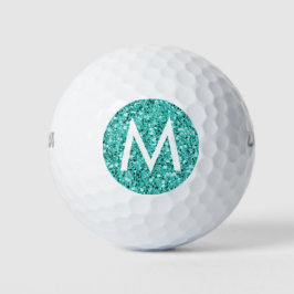 Aquamarin Türkisfarbener Glitzer Einfache Monogram Golfball