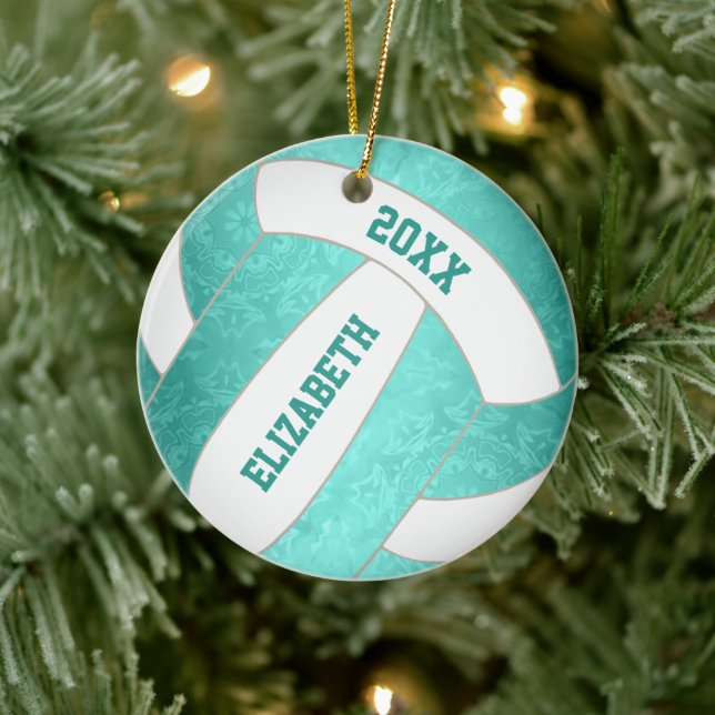 aquamarin türkisfarbener, gürtlicher Volleyball Keramik Ornament (Baum)