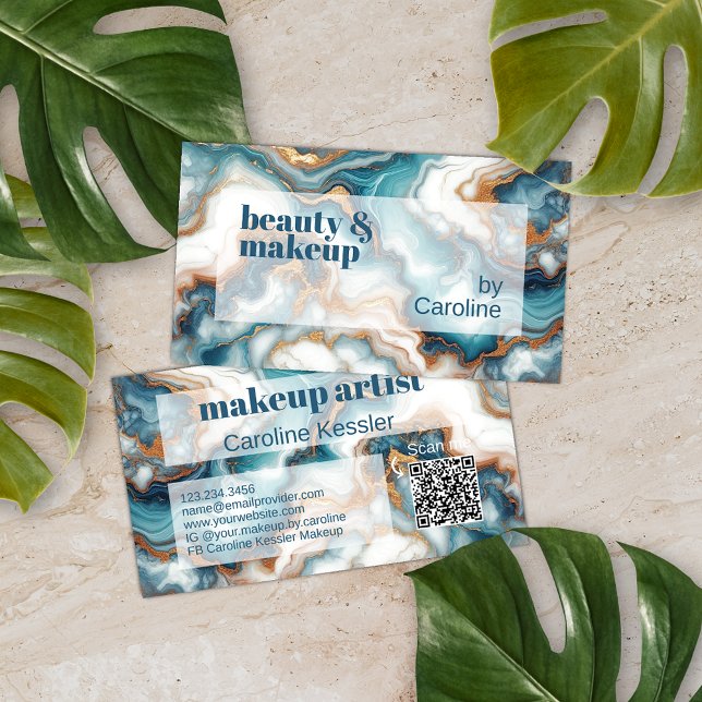 Aquamarin türkisfarbenes blaues goldfarbenes Marmo Visitenkarte (Von Creator hochgeladen)