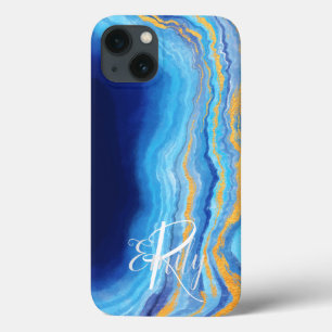 Aquamarin und blau Agate Marble Abstrakt Name Mono Case-Mate iPhone Hülle