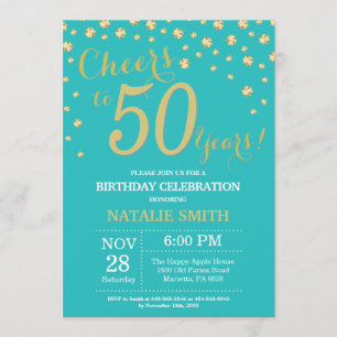 Aquamarin und Gold 50. Geburtstag Diamond Einladung