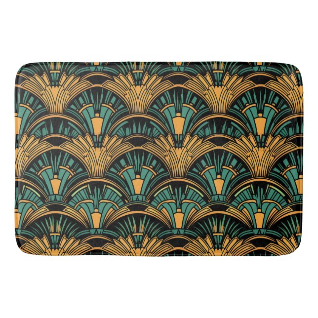 Aquamarin und Gold Art Deco Badematte (Vorderseite)