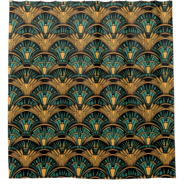 Aquamarin und Gold Art Deco Duschvorhang (Vorderseite)