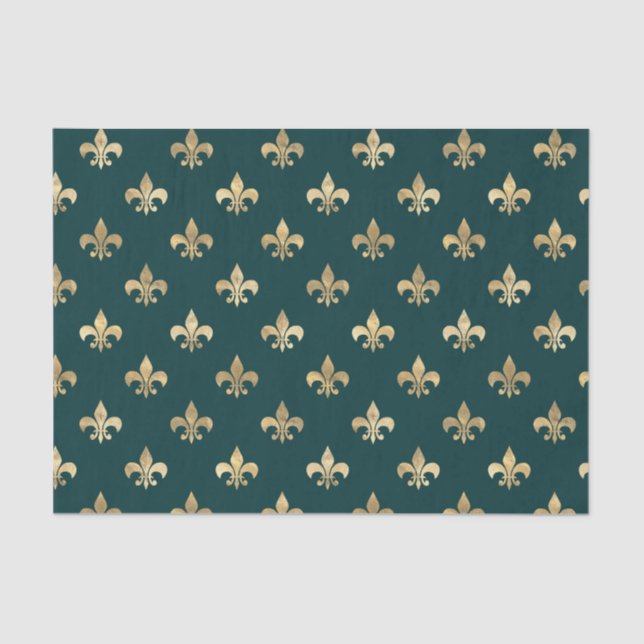 Aquamarin und Gold Fleur-de-lis Seidenpapier (Vorderseite)