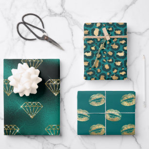 Aquamarin und Gold Geschenkpapier Set