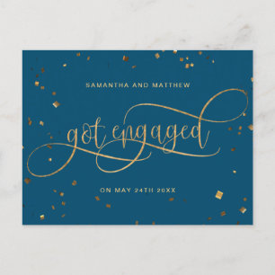 Aquamarin und Gold, Got Verlobt Confetti, Verlobun Ankündigungspostkarte