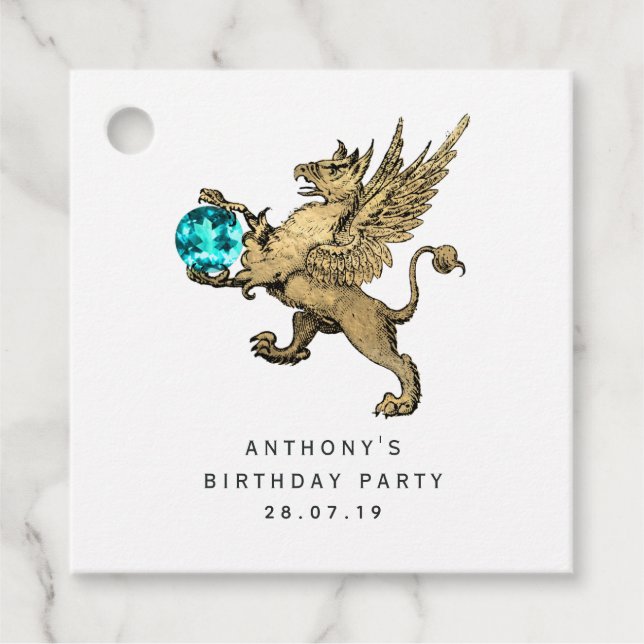 Aquamarin und Gold Griffon Damask Aquamarine Gemst Geschenkanhänger (Vorderseite)