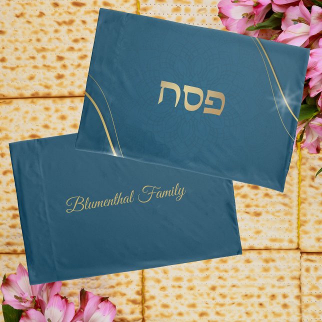 Aquamarin und Gold Mandala Hebräischer Pesach Pess Kissenbezug (Von Creator hochgeladen)
