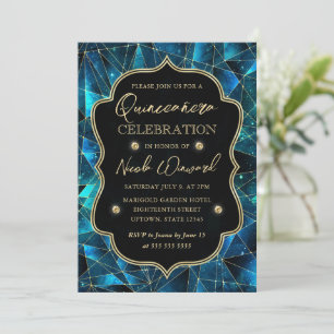 Aquamarin und Gold Midnight Crystal Galaxy Quincea Einladung