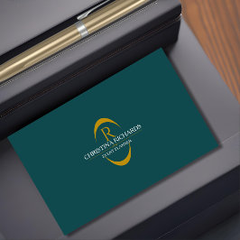 Aquamarin und Gold Monogram Modern Elegant Visitenkarte