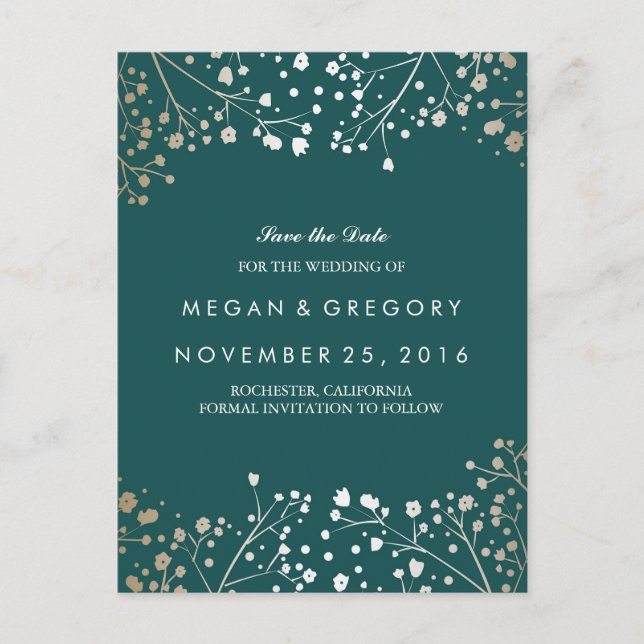 Aquamarin und Gold Save the Date Ankündigungspostkarte (Vorderseite)