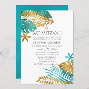 Aquamarin und Gold Tropical Beach Bat Mitzvah Einladung