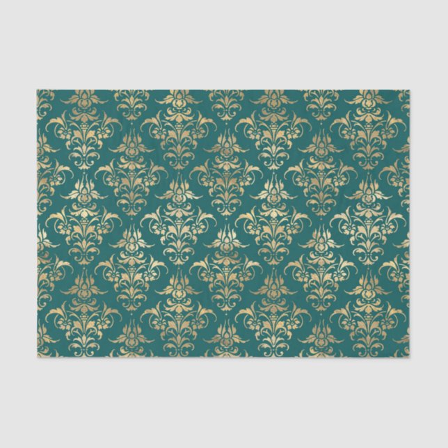 Aquamarin und Gold Vintag Seidenpapier (Vorderseite)