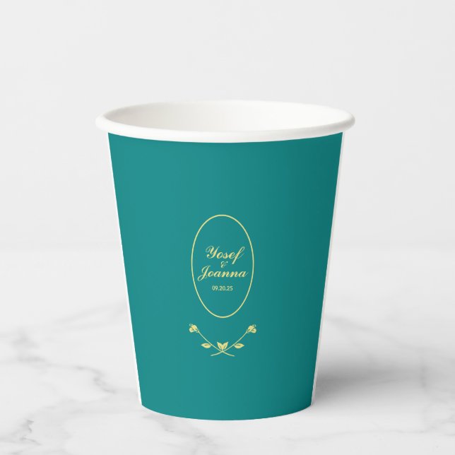 Aquamarin- und Goldhochzeit Pappbecher (Vorderseite)
