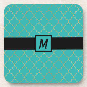 Aquamarin- und Goldquatrefolienmuster Getränkeuntersetzer